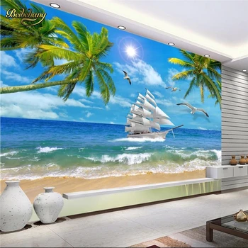 beibehang papel de parede 3D Кокосова палма с изглед към морето Потребителски Фотообои за Хола Абстрактен Художествен Декор Тапети