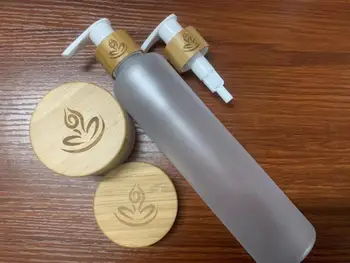 60 мл 120 мл 150 мл и 250 мл матово прозрачен PET пластмасови козметични бутилки с бамбукови дървени капаци за лосион 8 унции Спрей-опаковка Бутилки