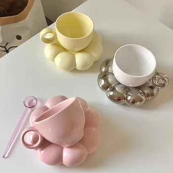 Керамични кафеена чаша в скандинавски стил с розово цвете, творческа украса за дома, Чаша за чай, кафе лате на закуска, чаена чаша