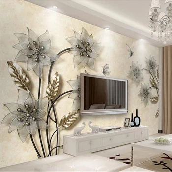 wellyu Индивидуални големи стенописи от модно бижу за дома, 3D триизмерна структура златни бижута цвете ТЕЛЕВИЗИЯ фонова стена