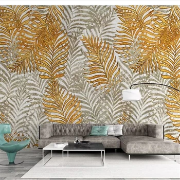 wellyu papel de parede Тапети по поръчка листа от тропически растения в скандинавски стил ретро златен фон за телевизор, стенни живопис фотопленка