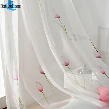 2019 Модни завеси с принтом за всекидневната, съвременен китайски лале с ръчен дизайн за спални, тюлевая завеса на поръчка