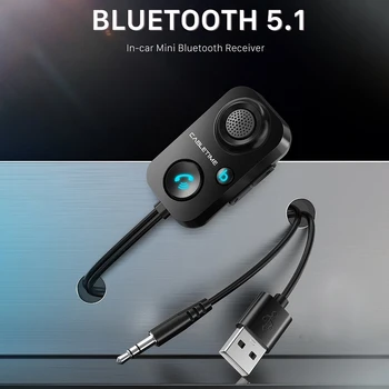 Автомобилен Bluetooth-съвместим приемник 5.0, безжичен адаптер 3.5 mm Aux Audio вграден микрофон за разговори със свободни ръце с усилване
