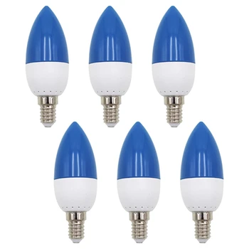 6X E14 led лампа с цветен връхчета, Цвят на свещ, син