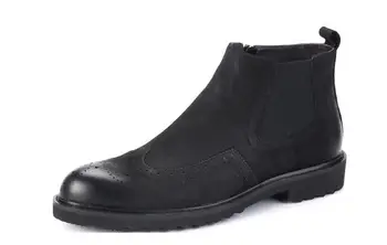 Нови класически черни мъжки обувки от набук, бизнес ботильоны с високо берцем и дърворезби, зимни официалната мъжки обувки, модерни обувки с перфорации тип 