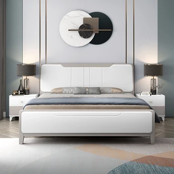 Модерна проста легло от масивно дърво, бял легло за съхранение на кутии с високо налягане на въздуха, едно легло 1,2 м, двойно легло 1,8 м, двойно легло 1,5 м, 2,0