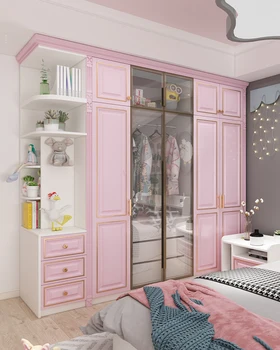 Гардероб от масивно дърво, модерен и минималистичен домашен шкаф за спалня, светъл луксозна детска стая, гардероб, шкаф за съхранение,